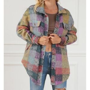 Bibi Boutique Multicolor Checkered Plaid Button Down Shacket